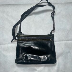 Margot black leather crossbody double zip leather bag
